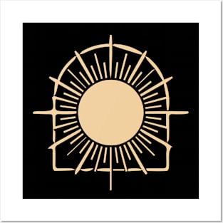 bohemian astrological design with sun, stars and sunburst. Boho linear icons or symbols in trendy minimalist style. Posters and Art